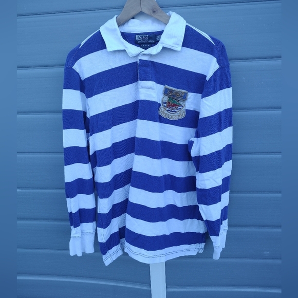 Vintage Rare Polo Ralph Lauren Dragon RLPC Patch Rugby Striped Shirt Large - Picture 1 of 6